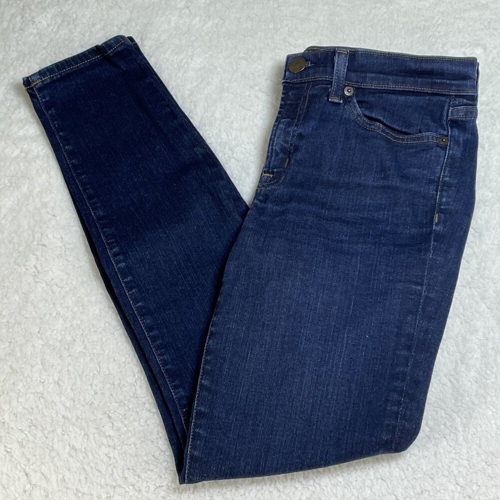 J. Crew Jeans Womens Sz 27 Blue Toothpick Ankle Mid Rise Dark Wash 28x28